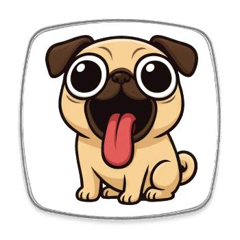 Kawaii Mops Hund süß Cartoon für Jungs und Kinder - Viereckiger Kühlschrankmagnet - Weiß - Vorne