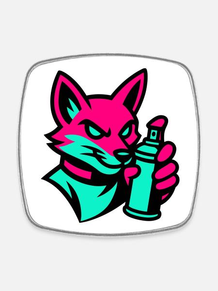 Graffiti Renard - Magnet carré - blanc