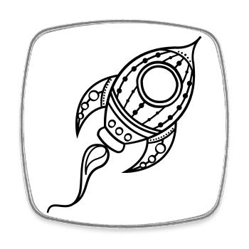 Rakete Schiff Doodle Raumfahrt - Viereckiger Kühlschrankmagnet - Weiß - Vorne