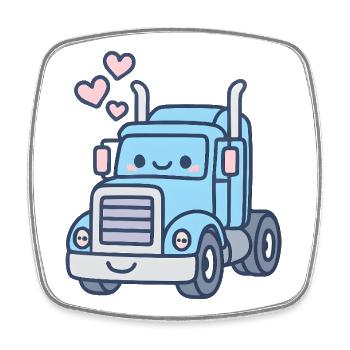 Kawaii Truck Shirt mit Herz Auspuff Liebe LKW - Viereckiger Kühlschrankmagnet - Weiß - Vorne