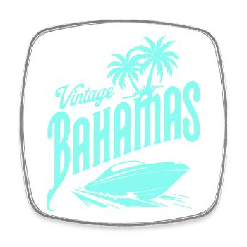 Vintage Bahamas Blue Palm Trees & Speedboat Design - Square fridge magnet - white - Front