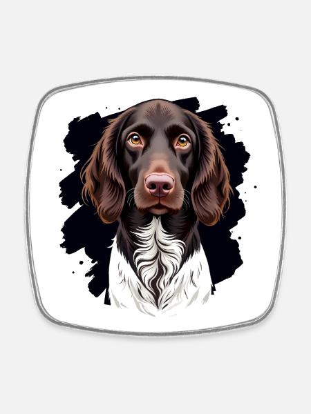 Petit Münsterlander sur fond noir - Magnet carré - blanc
