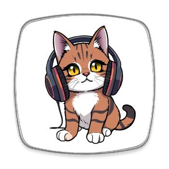 Cat with headphones - Square fridge magnet - white - Front