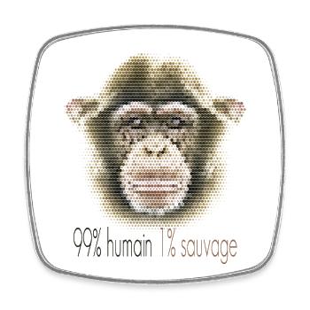 Visage de Chimpanzé – 99 % Humain 1 % Sauvage - Magnet carré - blanc - Devant
