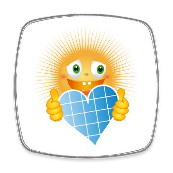 Radiant sun with a heart made of solar cells - Square fridge magnet - white - Front
