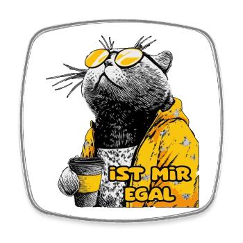 Cool Cat with Sunglasses and Coffee - Square fridge magnet - white - Front