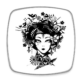 Elegant geisha with ornate ornaments - Square fridge magnet - white - Front