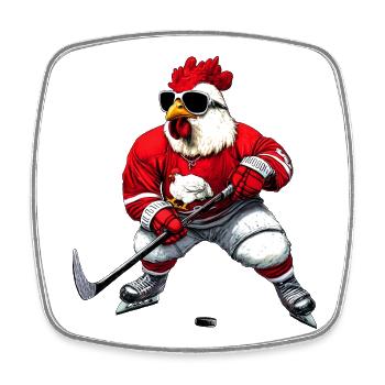 Chicken Hockey - Square fridge magnet - white - Front