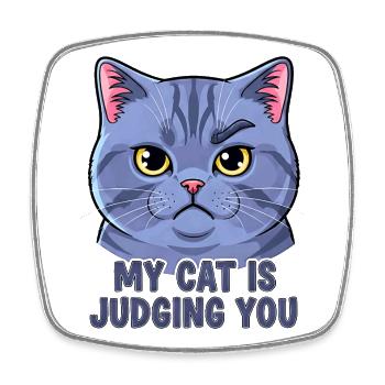 Cat motto with a funny face - Square fridge magnet - white - Front