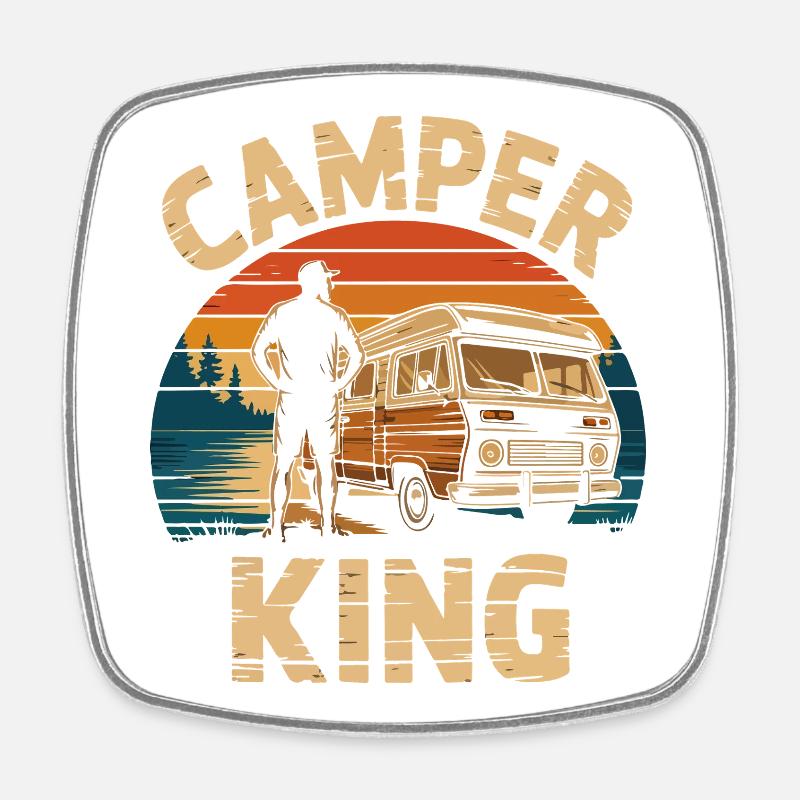 Vintage Camper King Sunset Design - Square fridge magnet - white