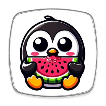 Pingouin mignon avec Melon Chibi Fruit Sweet - Magnet carré - blanc - Devant
