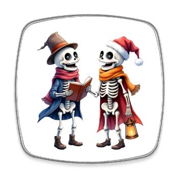 Christmas Skeletons with Hat and Book - Square fridge magnet - white - Front