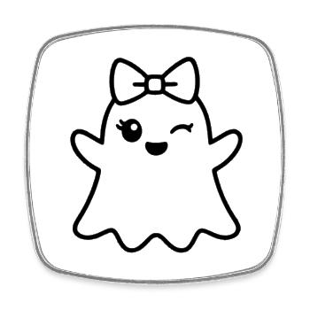 Niedlicher Geist zwinkern – Halloween Mädchen Schleife Umriss - Viereckiger Kühlschrankmagnet - Weiß - Vorne