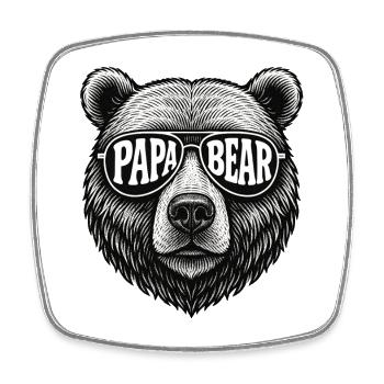 Papa Bear Retro Look Gift Idea with Sunglasses - Square fridge magnet - white - Front