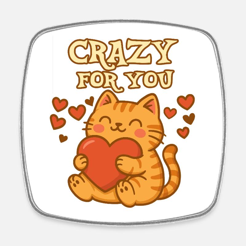 Cute Cat with 'Crazy for You' Text - Square fridge magnet - white