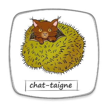 Chat-taigne - Magnet carré - blanc - Devant