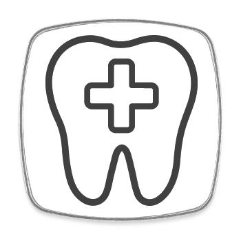 Icône de la ligne de soins dentaires – Dent avec croix médicale - Magnet carré - blanc - Devant