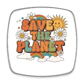 Save The Planet Vintage 70s - Viereckiger Kühlschrankmagnet - Weiß - Vorne