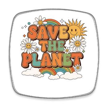 Save the Planet Retro Style Design - Viereckiger Kühlschrankmagnet - Weiß - Vorne