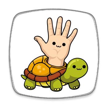 Playful Left Handed Turtle Cartoon Design - Square fridge magnet - white - Front