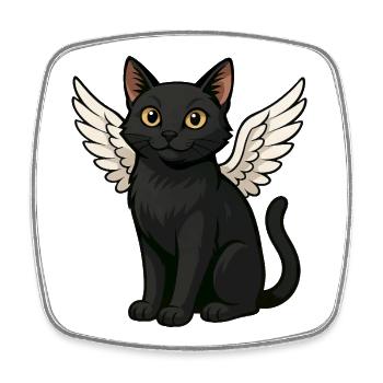 Chat Noir Ange Ailes Dessin Animé Céleste - Magnet carré - blanc - Devant