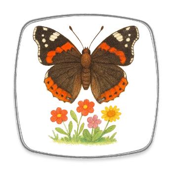 Lebendiges Schmetterlings- und Blumenmotiv-Design - Viereckiger Kühlschrankmagnet - Weiß - Vorne