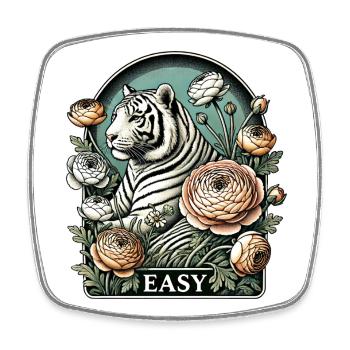 Eleganter weißer Tiger mit floralen Akzenten - Viereckiger Kühlschrankmagnet - Weiß - Vorne