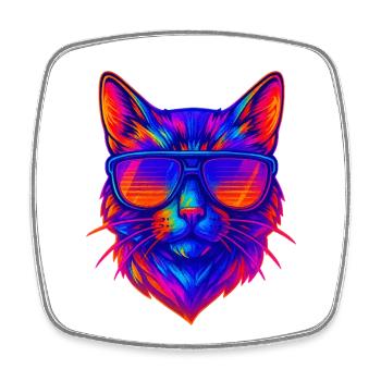 Lebendige Neonkatze mit Sonnenbrille - Viereckiger Kühlschrankmagnet - Weiß - Vorne