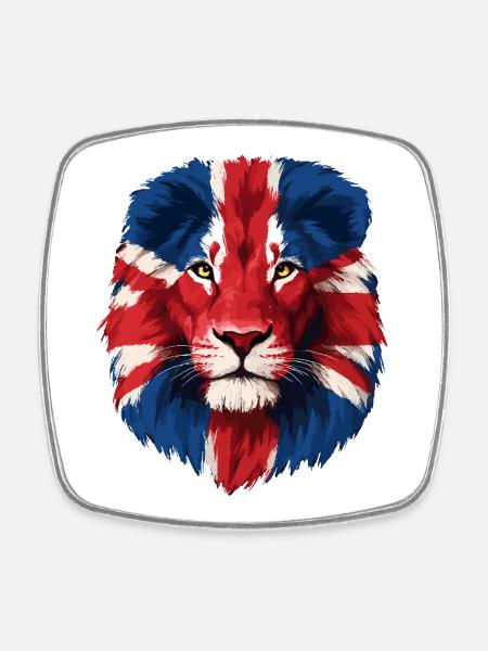Majestic Lion with Union Jack Mane - Square fridge magnet - white
