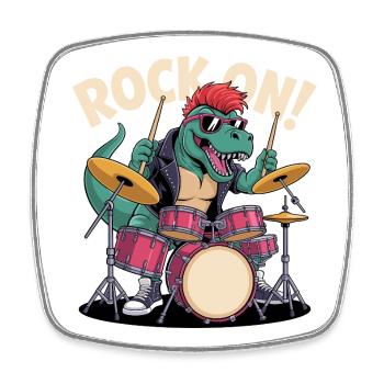 Punk Rock T-Rex Dinosaurier Schlagzeuger - Percussion - Viereckiger Kühlschrankmagnet - Weiß - Vorne