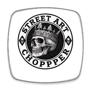 Biker Chopper Motorcyclist Skull with Crown - Square fridge magnet - white - Front