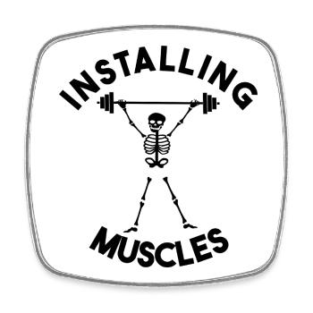 Lustiges Skelett-Fitnessstudio – Installation von Muskelgewichtheben - Viereckiger Kühlschrankmagnet - Weiß - Vorne