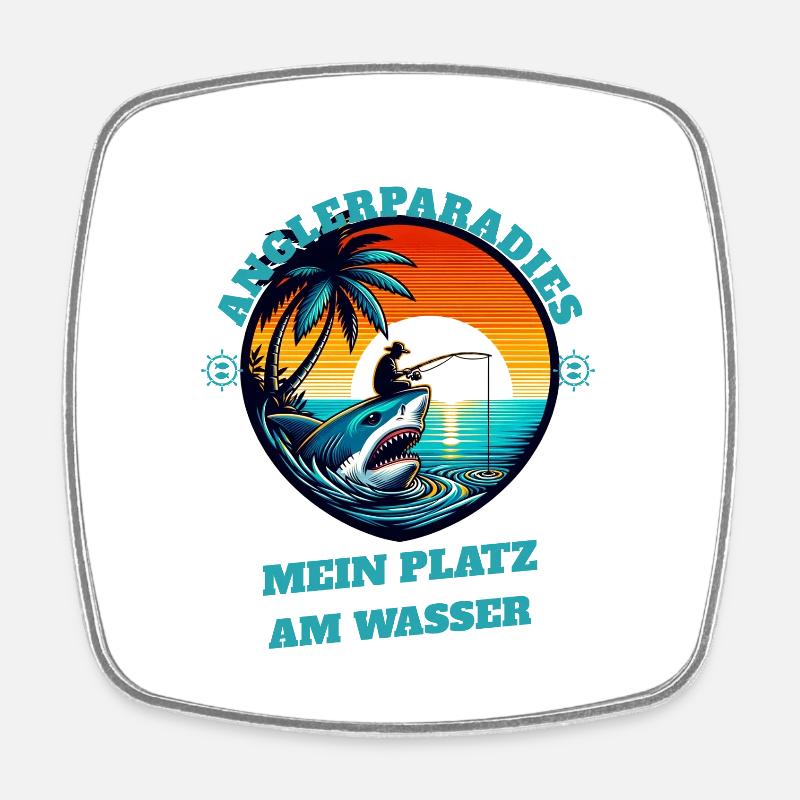 Fishing paradise sunset - Square fridge magnet - white