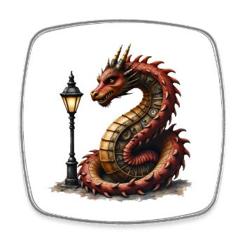 Dragon Steampunk avec lanterne - Magnet carré - blanc - Devant
