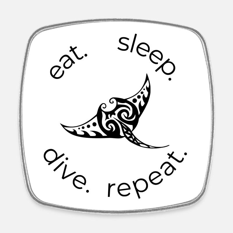 Eat Sleep Dive Repeat – Tribal Manta Rays - Square fridge magnet - white