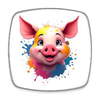 Niedlicher Schweinekopf mit Farbsplashs - Viereckiger Kühlschrankmagnet - Weiß - Vorne