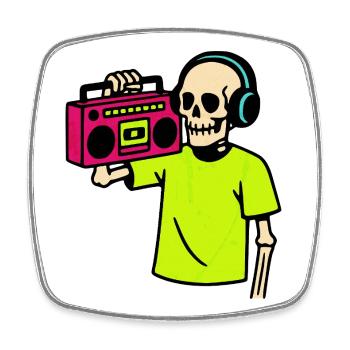 Neon Skeleton avec Boombox – Retro Hip-Hop Vibes - Magnet carré - blanc - Devant