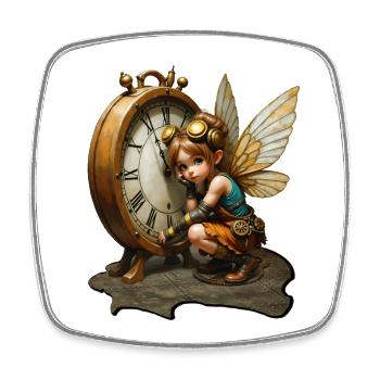 Steampunk Fairy with Antique Clock - Square fridge magnet - white - Front