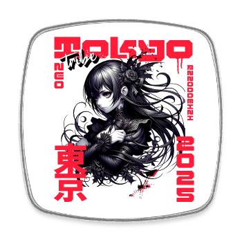 Dark Gothic Anime Woman with Roses - Square fridge magnet - white - Front