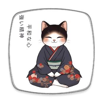 Anime Katze im Kimono – Zen Meditation Japan - Viereckiger Kühlschrankmagnet - Weiß - Vorne