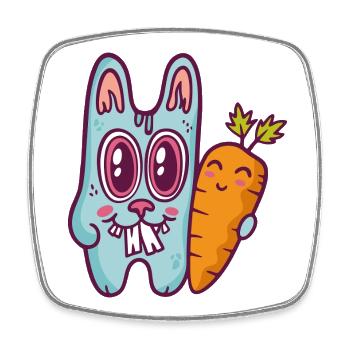 Blue doodle rabbit with carrot - Square fridge magnet - white - Front
