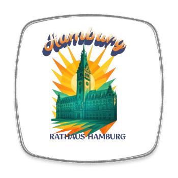 T-shirt de l'hôtel de ville de Hambourg – Design architectural rétro - Magnet carré - blanc - Devant