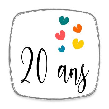20. 20th ANNIVERSARY. 20 YEARS ANNIVERSARY. 20 YEARS. - Square fridge magnet - white - Front