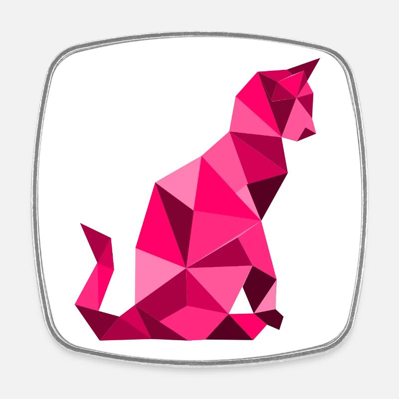 chat_lowpoly_Magenta - Magnet carré - blanc