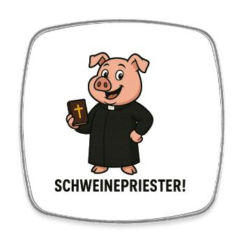 Humorvoller Schweinepriester Print - Viereckiger Kühlschrankmagnet - Weiß - Vorne