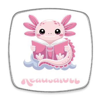 Readsalotl Axolotl Reading Books - Square fridge magnet - white - Front