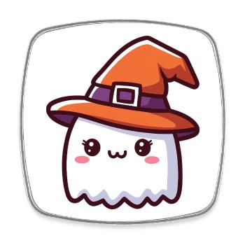 Fantôme mignon dans le chapeau de sorcière Halloween - Magnet carré - blanc - Devant