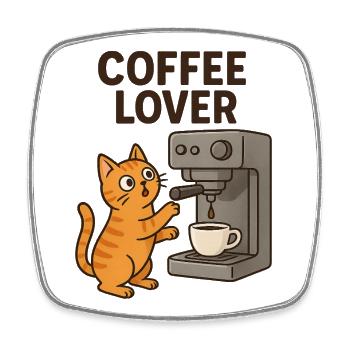 Cat Love Coffee Motif - Square fridge magnet - white - Front