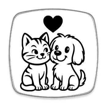 Cute dog and cute cat with heart - Square fridge magnet - white - Front