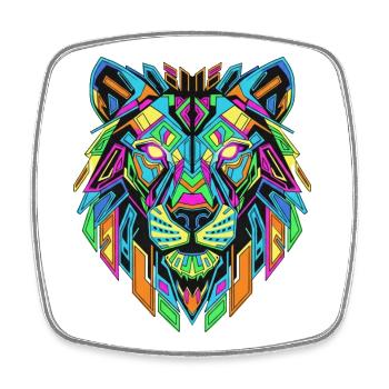 Neon Lion Head in Geometric Art - Square fridge magnet - white - Front